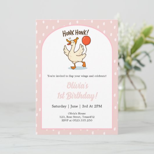 Schattigee Goose meisjes 1e Verjaardag Uitnodiging (Staand voorkant)