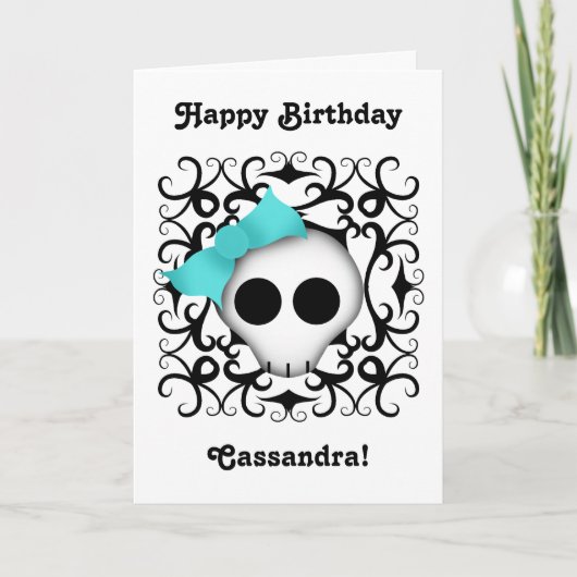 Schattigee Gothic schedel met blauwe boog Kaart (Voorkant)