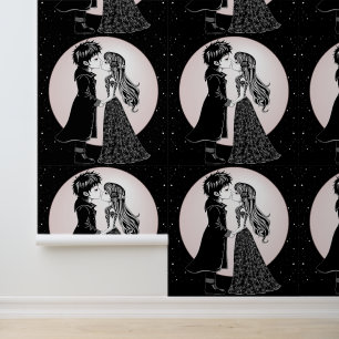 Schattigee Gotische Emo Kinder Kus Valentijnsdag Behang