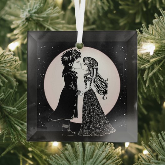 Schattigee Gotische Emo Kinder Kus Valentijnsdag Glas Ornament (Insitu)