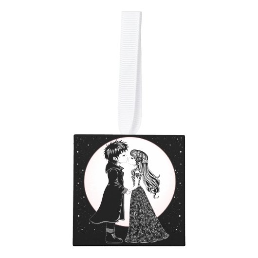 Schattigee Gotische Emo Kinder Kus Valentijnsdag Kubus Ornament (Voorkant)