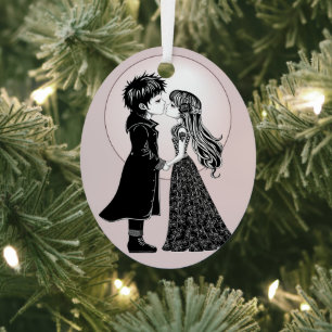 Schattigee Gotische Emo Kinder Kus Valentijnsdag Metalen Ornament