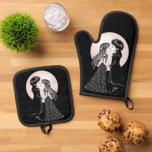 Schattigee Gotische Emo Kinder Kus Valentijnsdag Ovenwant & Pannenlap Set