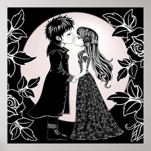 Schattigee Gotische Emo Kinder Kus Valentijnsdag Poster