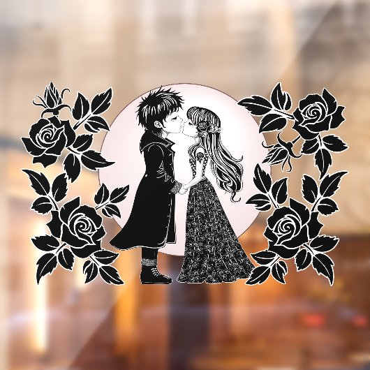 Schattigee Gotische Emo Kinder Kus Valentijnsdag Raamsticker (Vel 2)