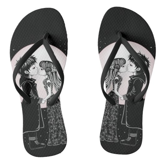 Schattigee Gotische Emo Kinder Kus Valentijnsdag Teenslippers (Voetbed)