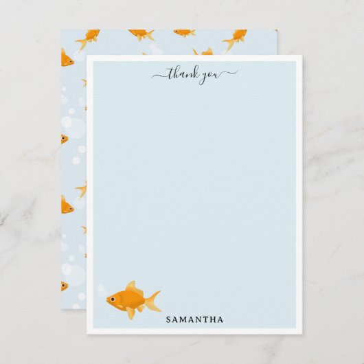 Schattigee Goudvis Zwemmen in Water Custom Name Bedankkaart (Voorkant / Achterkant)