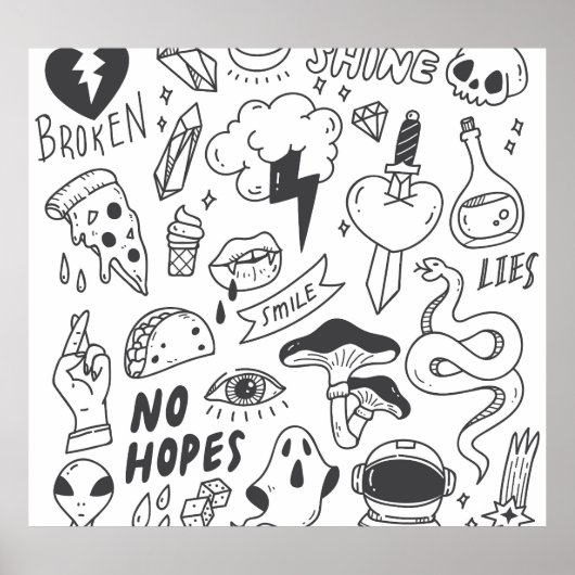 Schattigee Graffiti: Doodle Art Set. Poster (Voorkant)