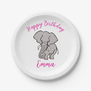 Schattigee grafische OLIFANT - Happy Birthday - Papieren Bordje