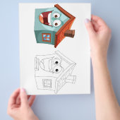 Schattigee grappige cartoon huis kleurplaat flyer (Hand)