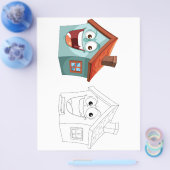 Schattigee grappige cartoon huis kleurplaat flyer (Enkel)