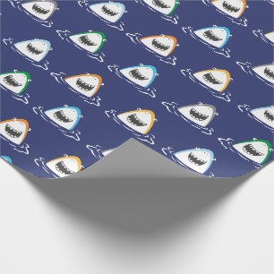 Schattigee grappige haaien in felle kleuren op mar cadeaupapier
