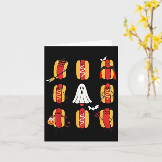 Schattigee Grappige Halloweiners Hot Dog Ghosts Ha Kaart (Gele Bloem)