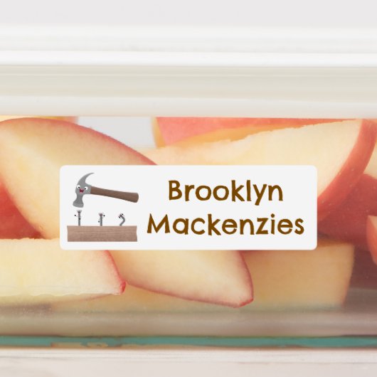 Schattigee, grappige hamer en spijkers cartoon gep labels (Aangebracht)