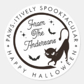 Schattigee Grappige Happy Halloween Zwarte Kat Vle Ronde Sticker (Voorkant)