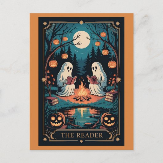 Schattigee Grappige Herfst Halloween Tarot Ghost L Briefkaart (Voorkant)