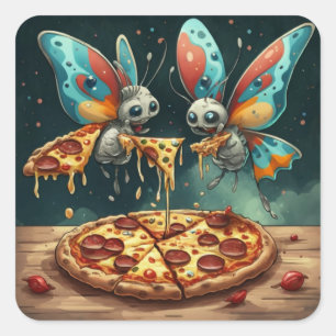 Schattigee grappige insecten eten een pizza grappi vierkante sticker