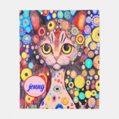 SCHATTIGEE GRAPPIGE KAT | ROZE KLEUR ART CAT FLEECE DEKEN (Voorkant)