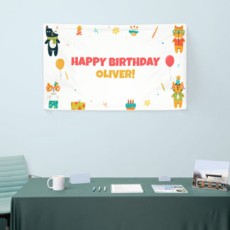 Schattigee Grappige Katten Happy Birthday Sign Ban Spandoek