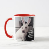 Schattigee Grappige Kerst Witte Hond met Bunny Ear Mok (Links)