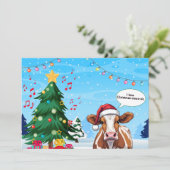 Schattigee Grappige Kerstman Koe Cartoon Feestdagenkaart (Staand voorkant)