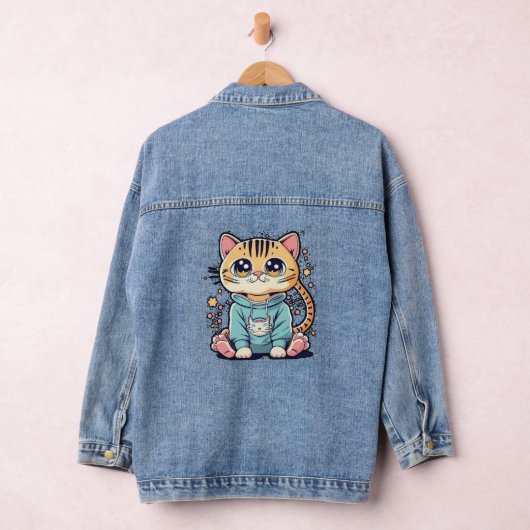 Schattigee grappige kleine kitten Chiffon Top Denim Jacket (Hangar)