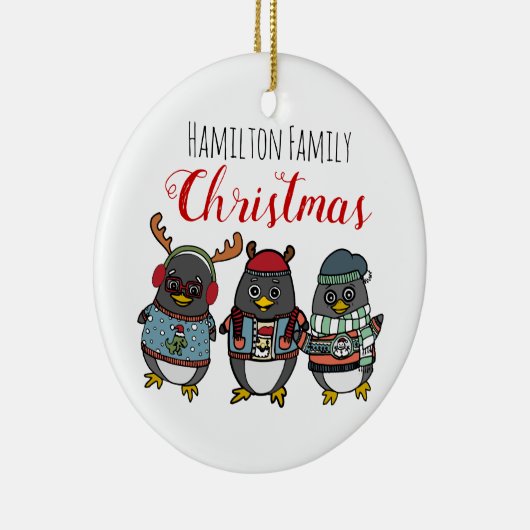 Schattigee Grappige Pinguïns | Aangepaste Familie  Keramisch Ornament (Rechts)