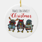 Schattigee Grappige Pinguïns | Aangepaste Familie  Keramisch Ornament (Achterkant)