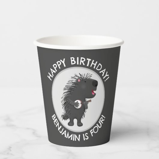 Schattigee grappige porcupine gepersonaliseerde ve papieren bekers (Voorkant)