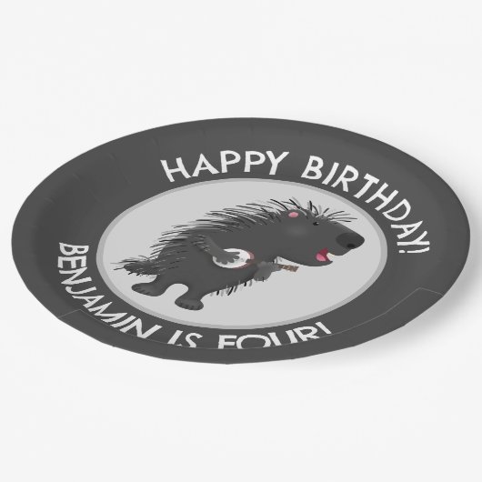 Schattigee grappige porcupine gepersonaliseerde ve papieren bordje (Gekanteld)