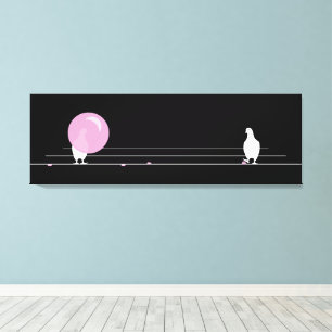 Schattigee Grappige Roze Bubble Gum Birds Op Een D Canvas Afdruk