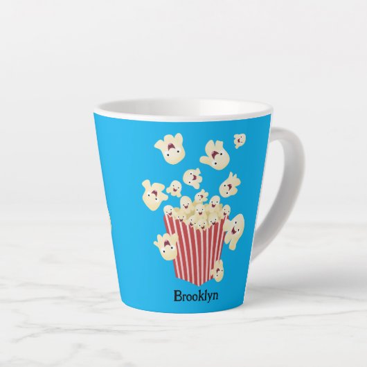 Schattigee grappige springen popcorn cartoon latte mok (Rechterhoek)