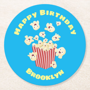 Schattigee grappige springen popcorn cartoon ronde kartonnen onderzetter