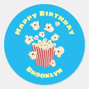 Schattigee grappige springen popcorn cartoon ronde sticker