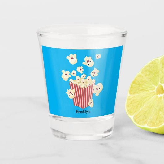 Schattigee grappige springen popcorn cartoon shot glas (Voorkant)