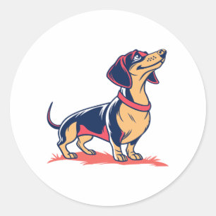 Schattigee grappige staande teckel hond ronde sticker