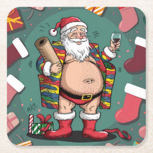 Schattigee grappige vader kerst vierkante kartonnen onderzetter