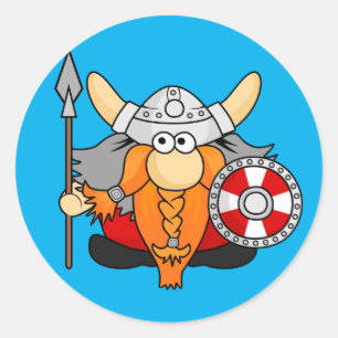 Schattigee Grappige Viking Karakter Cartoon Illust Ronde Sticker