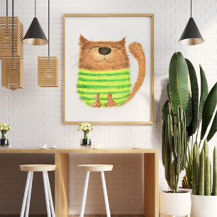Schattigee grappige waterverf kattenillustratie de poster