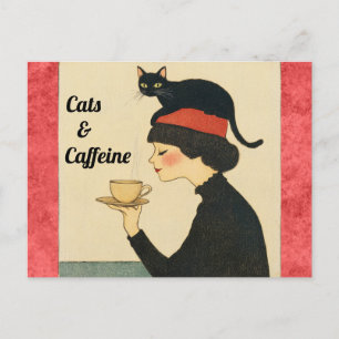 Schattigee grappige woordspeling Katten en Cafeïne Briefkaart