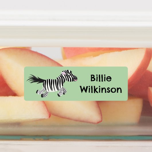 Schattigee grappige zebra running cartoon geperson labels (Aangebracht)