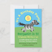 Schattigee grappige zebra running cartoon verjaard kaart (Voorkant)