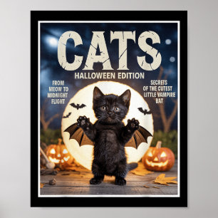 Schattigee grappige zwarte kat in vleermuiskostuum poster