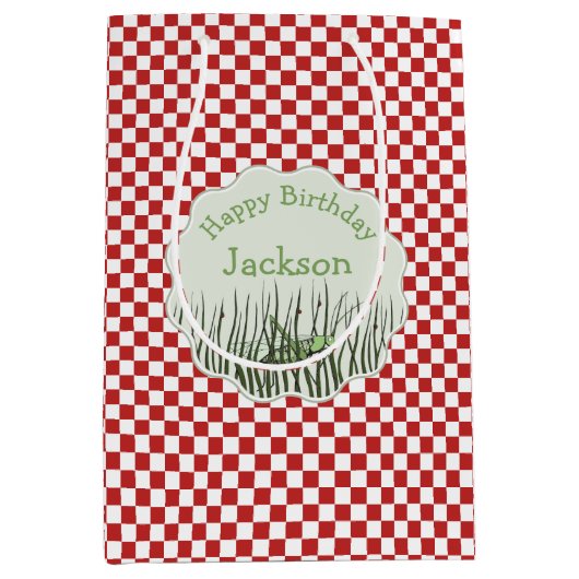 Schattigee Grasshopper Bug Thema Aangepaste Verjaa Medium Cadeauzakje (Voorkant)
