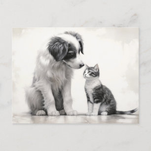 Schattigee grens Collie & Kitten vriendschap Briefkaart