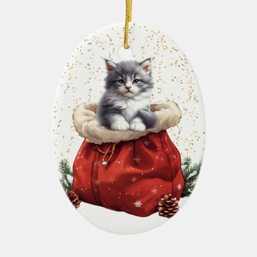 Schattigee Grey Kitten Kerstcadeau Tas Keramisch Ornament (Voorkant)
