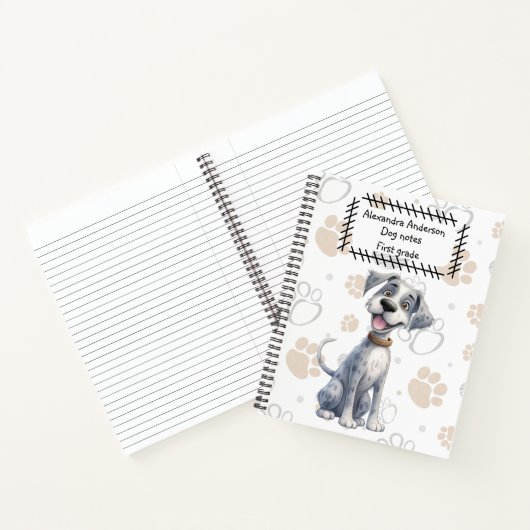 Schattigee Grey Storybook Puppy op Paws Pattern Notitieboek (Binnen)