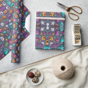 Schattigee griezelige kleine monsters Halloween Cadeaupapier