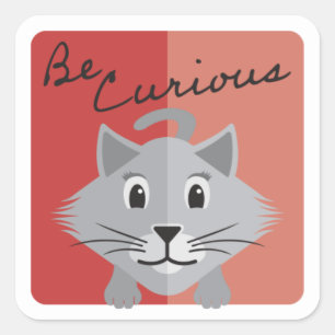 Schattigee grijs kat illustratie Wees nieuwsgierig Vierkante Sticker