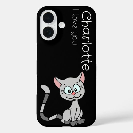 Schattigee Grijze cartoon Kattennaam Case-Mate iPhone Case (Achterkant)